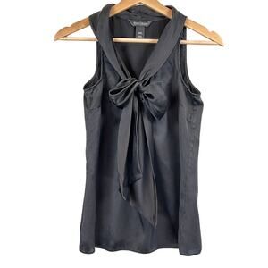 White House Black Market Tie Neck Top Womens XXS 100% Silk Black Whimsygoth